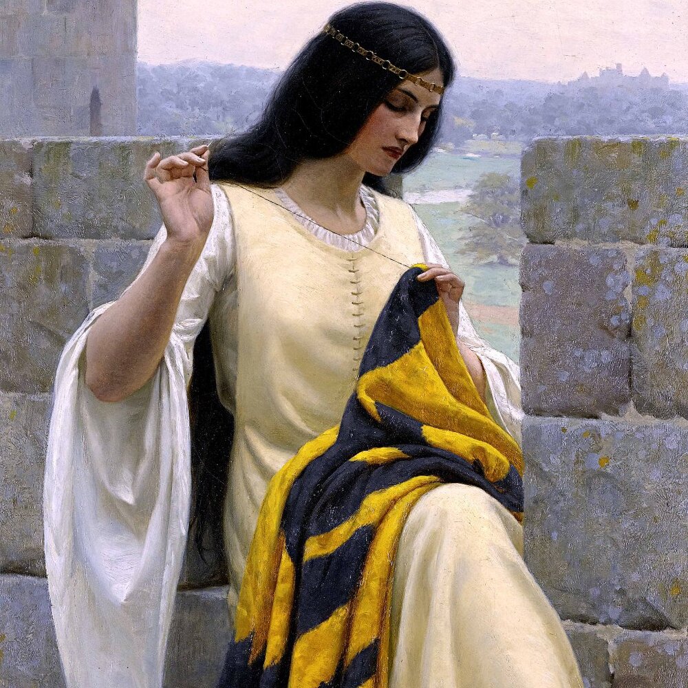 STITCHING THE STANDARD Art Print 8"by10" Medieval Castle Sewing Needle & Thread